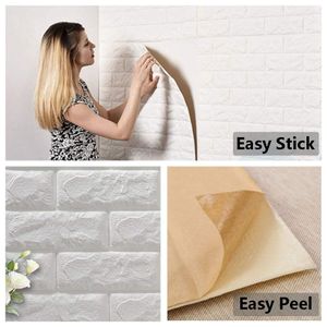 Panneaux muraux 3D en brique blanche Peel and Stick Papier peint pour décoration murale de fond de chambre à coucher de salon (lot de 10, blanc)