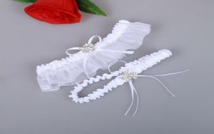 Witte bruids kousenbanden riem organza sexy vrouwelijke kristallen bruiloft been kousenbanden boog 2 stuks set prom homecoming maat 1523 inch 3674345