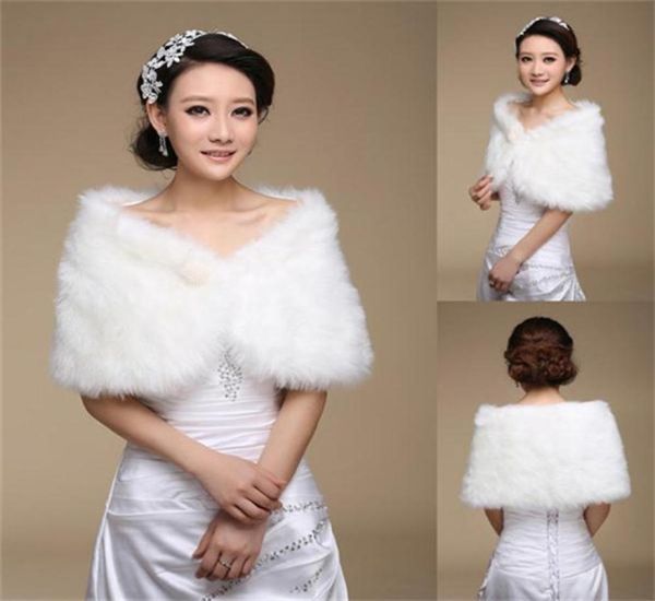 Blanc mariée Wrap châle manteau vestes Boléros haussements d'épaules régulière fausse fourrure étole Capes fête de mariage 170046454567