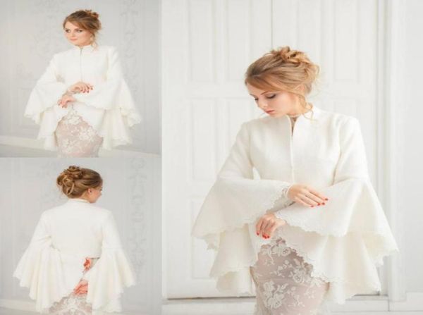 Envolturas nupciales blancas Satén Otoño Invierno Cálido Trompeta Manga larga para bodas Noche de fiesta Fiestas Chaquetas Abrigos Marfil Mantón Encogimiento de hombros C8970570