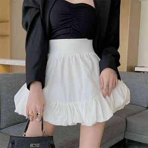 Witte knop rok korte vrouw elastische taille mini s sexy mircro zomer tennis preppy accessoire 210529