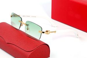 Lunettes de soleil en corne de buffle blanc Designer Femmes Hommes Lunettes de soleil sans cadre Lunettes de luxe Homme Sports Vert Alliage Original Bois Bambou Lunettes Lunettes Lunettes