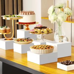 Witte Buffet Acryl Riser Cube Display Set van 8 of sef van 5 Vierkante Voedsel Dessert Displaystandaard Te koop