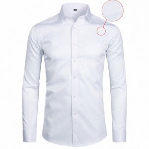 Blanc Busin Dr Shirt Hommes Fi Slim Fit Lg Manches Soild Chemises Casual Hommes Travail Bureau Porter Chemise Avec Poche S-8XL q17d #