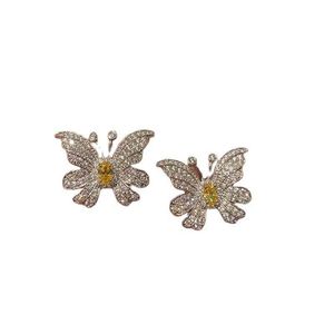 Petites boucles d'oreilles papillon blanc pour femmes, pleines de diamants et de diamants jaunes micro-incrustés, température super flash haut de gamme