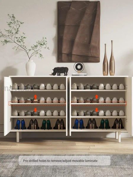 Armoire blanche pour couloir 2 portes et 4 couches en bois massif à chaussures armoire de style minimaliste placard d'entrée du buffet moderne
