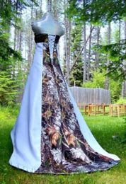 Witte Camo Trouwjurken Strapless Lace-up met Forest Chapel Train Unieke bescheiden 2015 Bruidsjurken Daadwerkelijke afbeelding Camouflage Bruid Jurk
