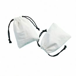 Bolsas de cabañas de lona blanca con un paquete de dulces de boda de regalo de Navidad negro con cordón negro bolsas de gran tamaño a prueba de polvo 84HD#