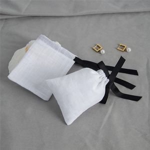 Sacs en coton en toile blanche avec cordon de serrage, pochette d'emballage pour cadeau de noël et de mariage