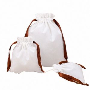 Sacs à cordon en toile blanche Cadeau de Noël Emballage de bonbons de mariage Pochette de rangement anti-poussière Sac en tissu Cott Sac à main Accories Q5x8 #
