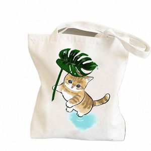 Wit Canvas Japanse Mofusand Kat Vrouwen Winkel BagsTeacher Student Boek Tas Dier Meisje Schouder Doek Zakken Herbruikbare Shopper 76j3 #