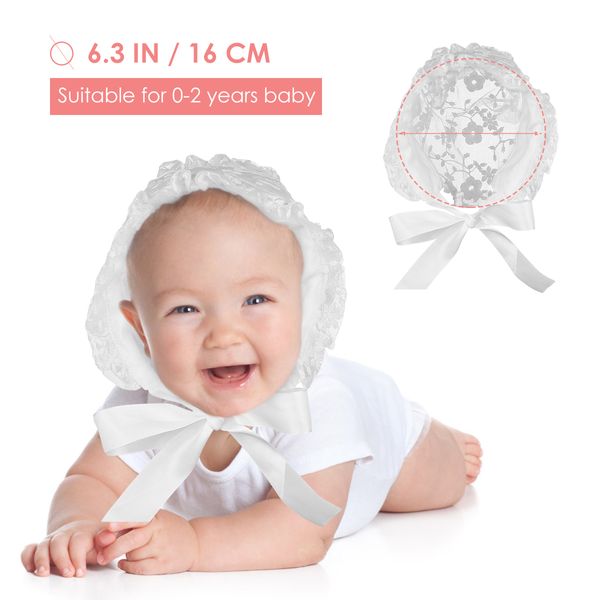 Capssss blanc Bonnet Bonnet pour fille Lacy Bonnet Eyelet Lace Fleur Baptême Baptême chapeau bébé fille