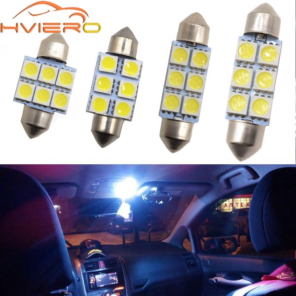 Coche blanco LED 31 mm 36 mm 39mm 41mm C5W 5050 6sMD Lights DC 12V Interior Festoon Doma Lámpara Lámpara Lámpara de Láminas Bombilla de equipaje