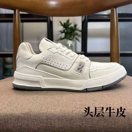Zapatos de tablero informal de cemento blanco Artículos de lujo en otoño e invierno cuero genuino espeso
