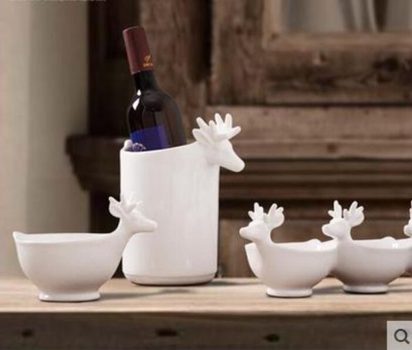 Cubos de hielo de ciervo de cerámica blanca, cuenco, manualidades decorativas para el hogar, decoración de mesa, figuritas de porcelana artesanales, decoraciones de boda