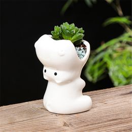 White Ceramic Hippo Flower Pot Multifunctional Succulent Container Holder Animal Flowerpot Nursery Succulent Bonsai Planters Pot Y200709