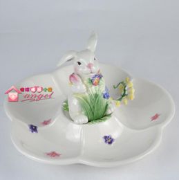 Lapin en céramique blanche fruits secs plat de stockage de bonbons Dessert Snack assiette à salade décor à la maison décoration de mariage figurine artisanale