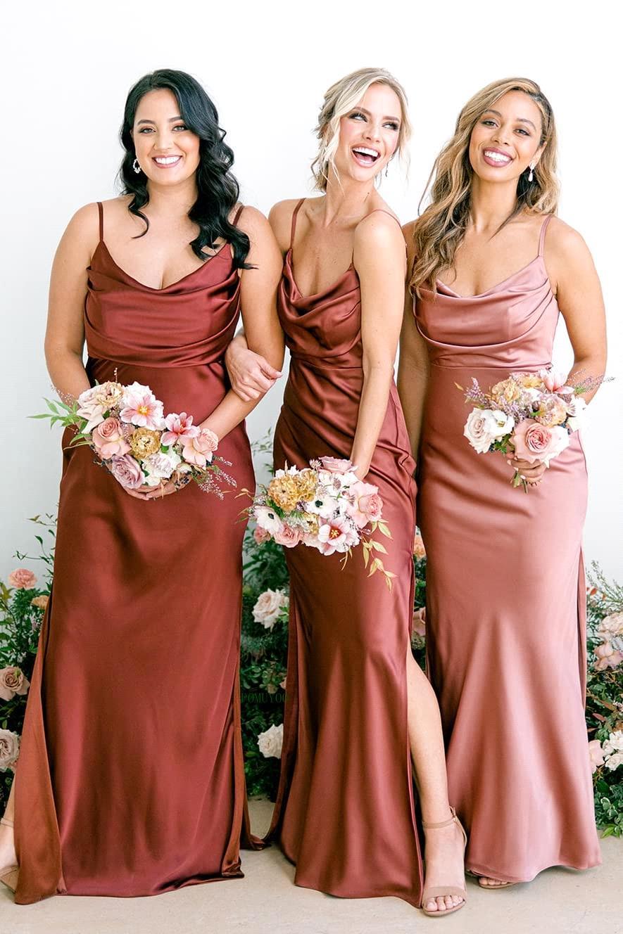 Burnt Orange Black Mermaid Bridesmaid Dresses Sexy Spaghetti Straps Pleats Ruffles Satin Long Miad Of Honor Gowns Plus Size Custom Made Robes BC18286