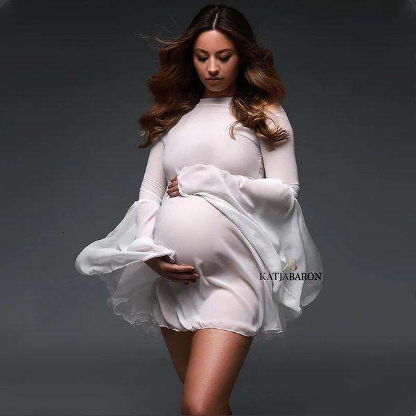 Mousseline de soie blanche été femmes enceintes accessoires de photographie jupe courte manches Flash prendre des jupes courtes de Photos de grossesse 240111