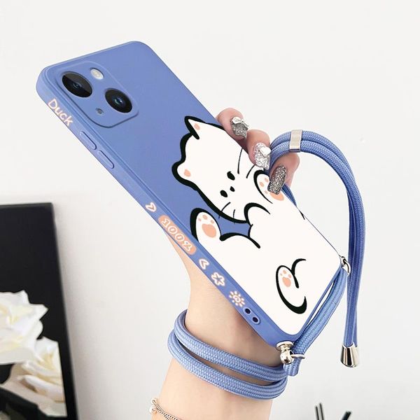 Cloud Cloud Cat Crossbody Lanyard Silicone Case para iPhone 15 14 13 12 11 Pro Max 14 15 más mini x XR xs 8 7 6 6s Cubierta