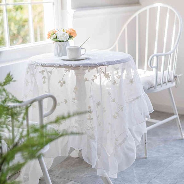Cubierta de café blanco, tela de encaje bordado francés, mantel Retro para decoración Pastoral de fiesta de boda