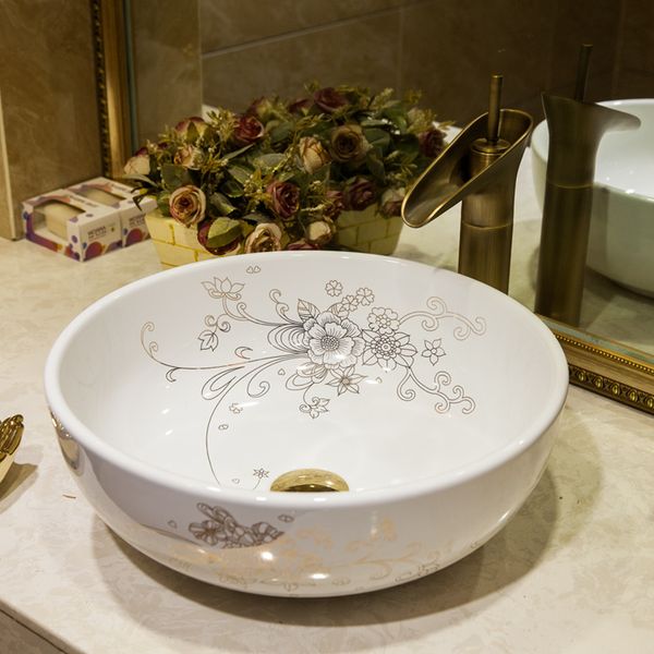 Bol de lavabo de comptoir d'art en céramique de couleur blanche pour éviers de salle de bain