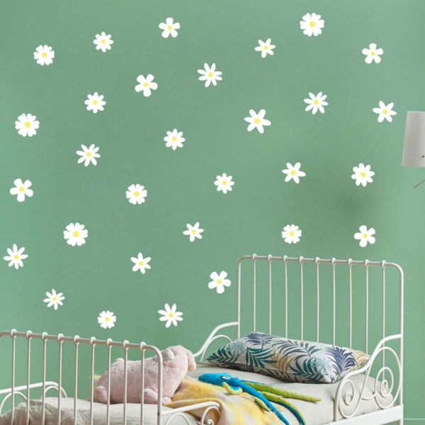 Autocollants muraux de fleurs de marguerite de couleur blanche, sparadrap muraux pour chambre d'enfants, autocollants décoratifs pour chambre de bébé fille, meubles de salon et de chambre à coucher