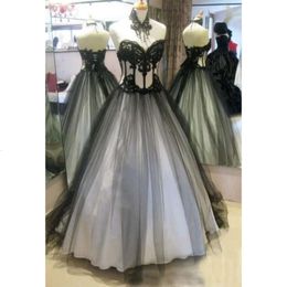 Corset corset blanc illusion noire robe et vintage lae-up plus taille gothique robes nuptiales chérie chéries robes de mariée de longueur de sol en tulle