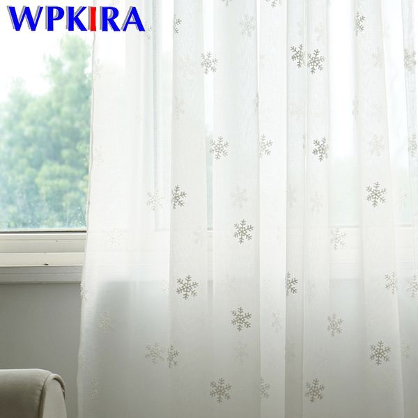Rideaux en tulle de flocon de neige de Noël en lin de coton blanc Tissus rideaux transparents Rideau de baie de vie WP157-5 Y200421