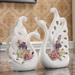 Witte creatieve keramische zwaan liefhebbers home decor ambachten kamer decoratie objecten bruiloft gift porselein beeldjes bruiloft decoratie