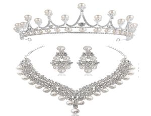 Wit Crystal Pearl Crown oorbellen ketting sieraden sets bruids bruiloft sieraden elegante mode kubieke zirkonia diamanten sieraden8978681