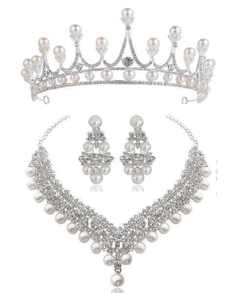 Collier de boucles d'oreilles de la couronne en cristal blanc ensembles de bijoux de mariage bijoux de mariage élégant en zircone bijoux de diamant en diamant1814595