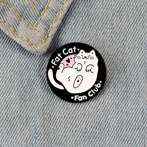 Wit Leuke Kat Emaille Pinnen Broches Voor Vrouwen Dikke Dier Ronde Badge Zwart Love Revers Pin Kleding Rugzak Mode Sieraden Gift voor Meisje