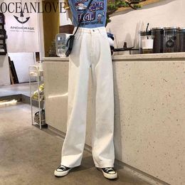 Witte denim broek vrouw effen hoge taille rechte herfst vintage Ropa mujer femme pantalon koreaanse stijl 18756 210415