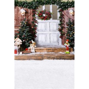 Guirlande de porte blanche, arrière-plan de noël pour photographie, lanternes imprimées, arbres de pin, jouets pour bébés et enfants, arrière-plan Photo de fête de noël