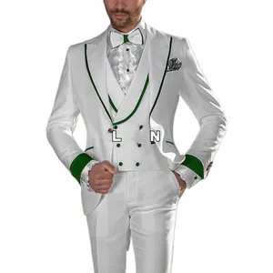 Tuxedo de mariage à double boutonnage blanc pour hommes Slim Peak Revers Blazer Busin Costume décontracté manteau gilet pantalon 3 pièces ensemble sur mesure H7F7 #