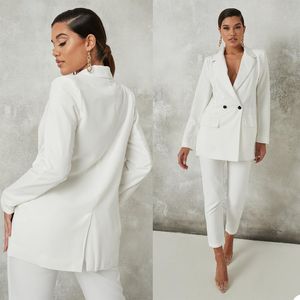 White Double Breasted Women Pants Suits Mother Celebrity Red Carpet Blazer Pak Dames Prom Party Wedding Wear (jas + broek)