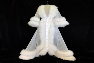 Blanc Double Deluxe femmes Robe fourrure enveloppes peignoir vêtements de nuit Robe de mariée marabout Robe de chambre cadeaux de fête demoiselle d'honneur Wraps5224207