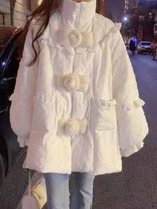 Manteaux en duvet blanc pour femmes, veste chaude épaisse, mode coréenne, ample, décontractée, surdimensionnée, Parkas, vêtements d'extérieur doux Kawaii, automne hiver