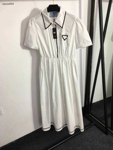 robe blanche designer femmes marque vêtements pour femmes mode d'été lettre logo brodé vague bord ceinture à manches courtes dames chemise robe taille asiatique S-L 27 mars