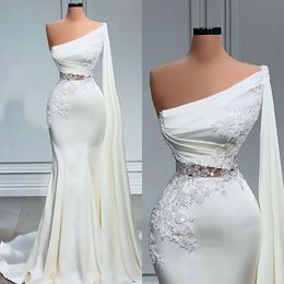 Robes blanches élégantes sans bretelles sirène robe de mariée illusion paillettes de taille appliques balayage robe de mariee robes de mariée