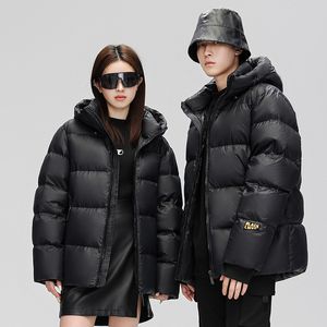 Wit eendendons zwart goud donsjack voor heren in de winter, nieuwe trend winddicht, warm en verdikt paar losse jas voor winterkleding