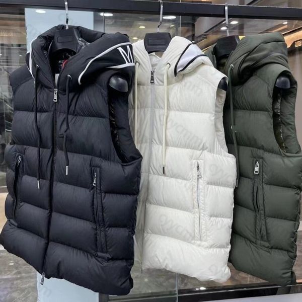 Gilet à capuche en duvet de canard blanc hommes et femmes avec manteau sans manches simple automne et hiver nouveau la même mode lâche gilet thermique épaissi