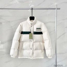 Witte eendendons parka's dames dikke designer GC jassen letter groene achtergrond rood lint streep gesplitst donsjack verwijderbaar winter