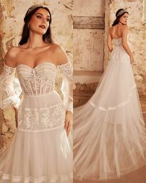 Blanc élégant Aline robes De mariée bohème plage robe De mariée Oganza sans bretelles dentelle douce Occasion formelle robes De Novia