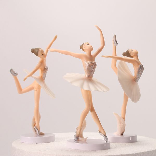 White Elegant Ballet Girls Cake Topper Dancing Girl Doll Doll Wedding Take Decor Baby Girl 1er favor Decoración de la fiesta de feliz cumpleaños