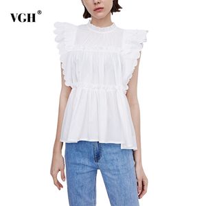 Chemises de cordon élégantes blanches pour femmes col montant sans manches Casual Slim Blouses Femme Summer Fashion Vêtements 210531