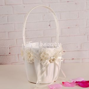 Cestas de niña de flores elegantes blancas Hermosa cesta de flores de seda redonda Favores de boda Accesorio de boda Nuevo BL-5615