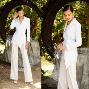 Blanc Élégant Femmes Blazer Costumes Sur Mesure Lady Pantalon Ensembles De Bal Formelle Invité Porter Pour Le Mariage 2 Pièces