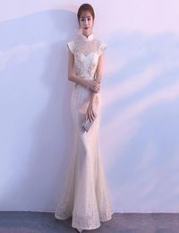 Bordado blanco sirena china sexy lentejuelas orientales femenina cheongsam shape show qipao vestidos de banquete de celebridades elegantes6418563